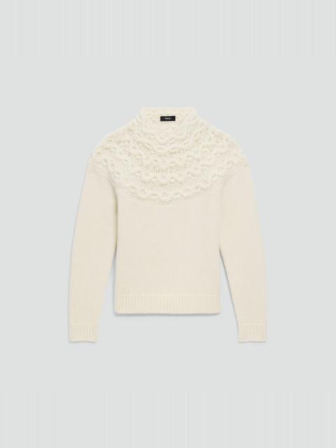 Theory Cable-Knit Yoke Sweater in Felted Wool-Cashmere