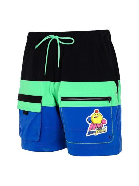 Nike Nike Colorblock Cartoon Pattern Sports Lacing Woven Shorts Black Blue DM7919-011