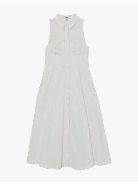 REISS Hera Broderie-Detail Stretch-Cotton Midi Dress