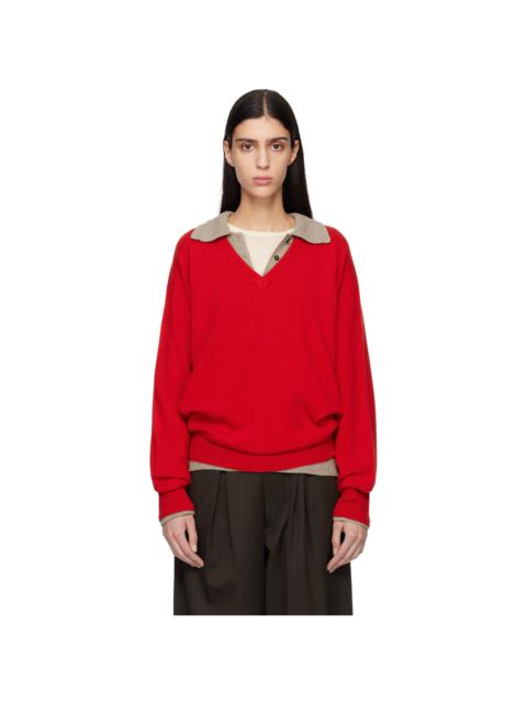ssstein Red Pure Cashmere Knit V Neck LS Sweater
