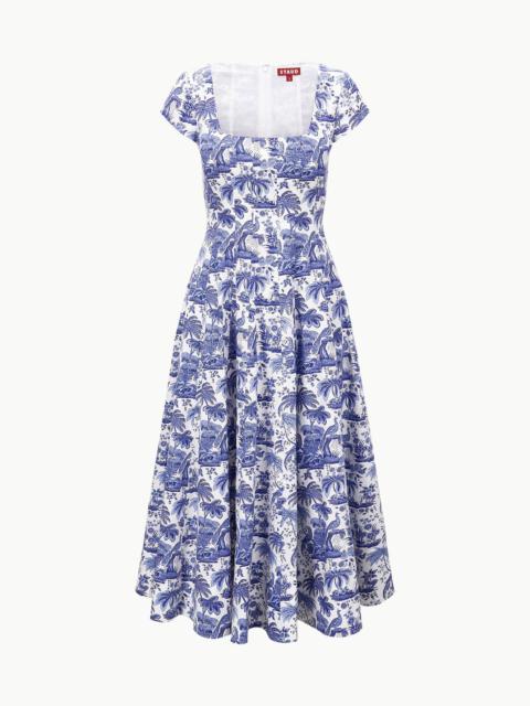 STAUD STAUD SHORT SLEEVE WELLS DRESS BLUE TOILE | REVERSIBLE