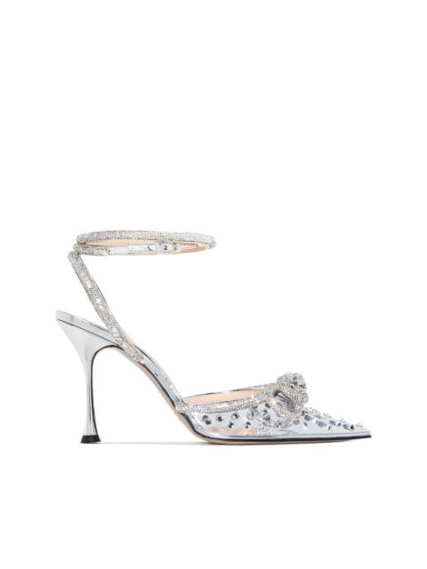 MACH & MACH Double Bow 100mm crystal-embellished pumps
