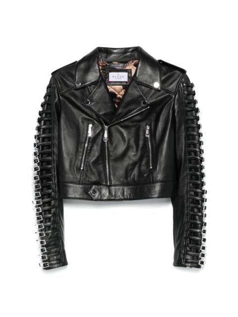 PHILIPP PLEIN crystal-buckle biker jacket