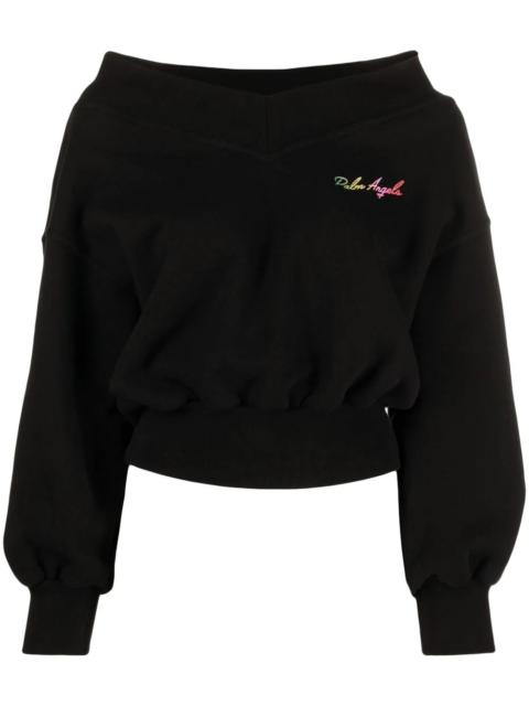 Palm Angels logo-print off-shoulder sweatshirt