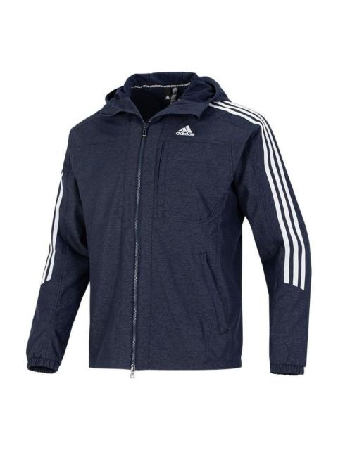 Men's adidas Classic Logo Printing Zipper Hooded Jacket Navy Blue HM2721