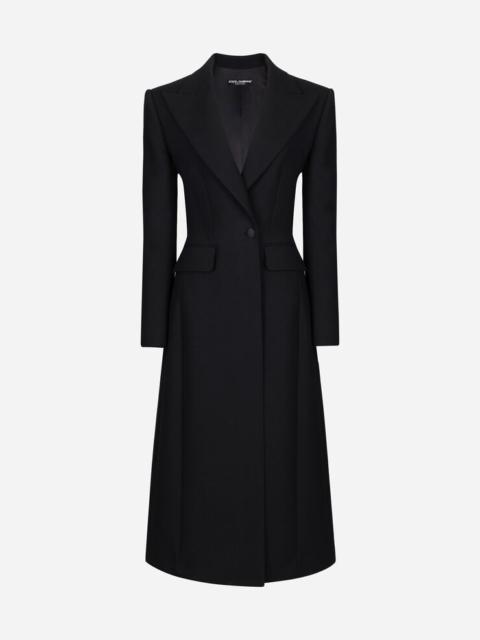 Long single-breasted wool cady coat