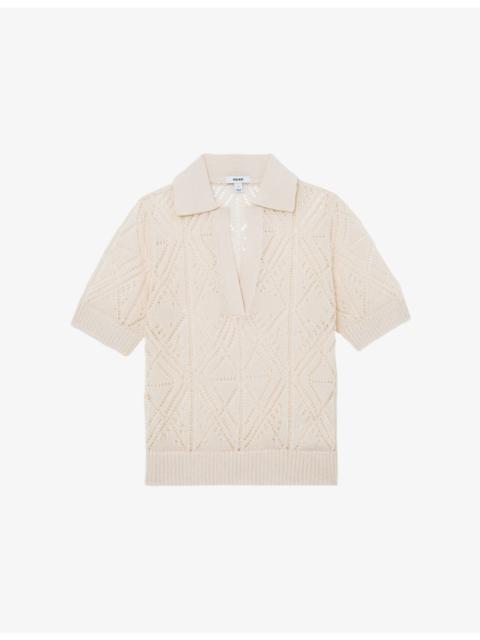 REISS Finty Open-Collar Knitted Top