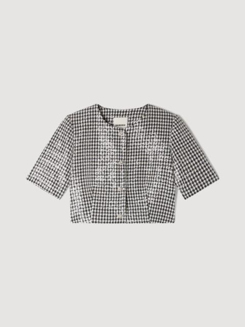 Sandro CROPPED HOUNDSTOOTH TWEED TOP