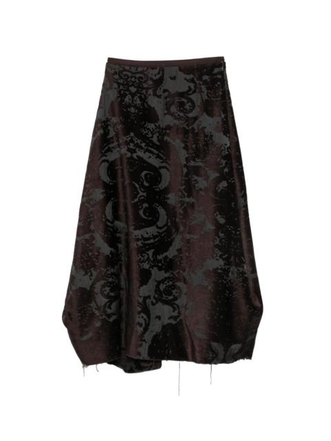 Marc Le Bihan damask-pattern raw-edge midi skirt