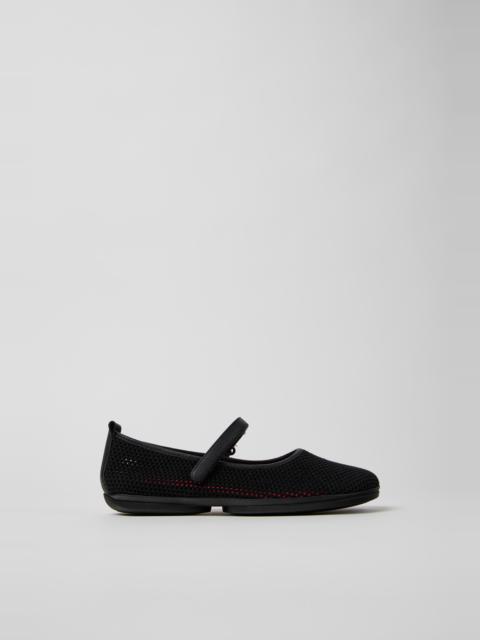 CAMPERLAB Black Tencel Mesh and Leather Ballerinas for Women.
