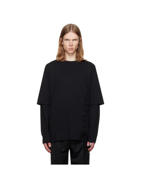 Simone Rocha Black Lace Up Hem Layered Long Sleeve T-shirt
