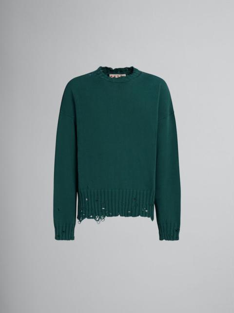 GREEN COTTON CREWNECK SWEATER