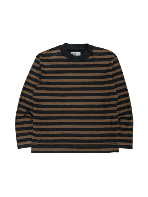MARGARET HOWELL MHL Crew Neck Matelot Light Cotton Melange Stripe Off Black/Bark