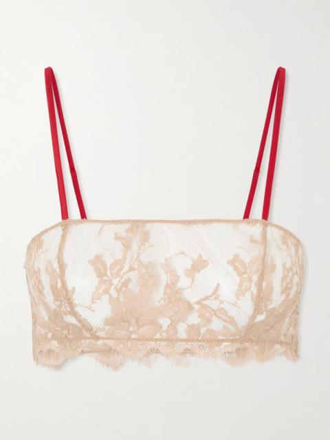 KIKI DE MONTPARNASSE Orchid Leavers Lace And Silk-blend Satin Bandeau Bra
