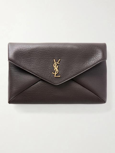 SAINT LAURENT Cassandre Large Textured-leather Clutch