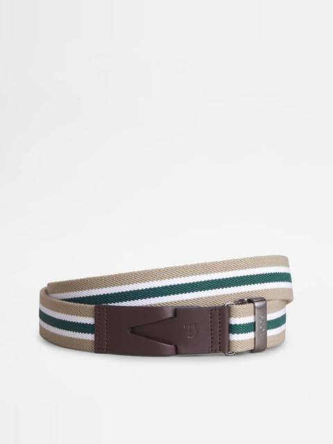 Tod's CANVAS AND LEATHER BELT - GREEN, BEIGE, BROWN