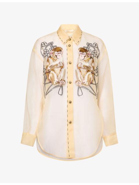 KHAITE Goya Sheer Embroidered Silk-Organza Shirt