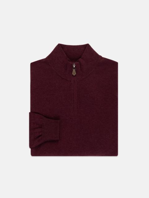 J. PRESS BURGUNDY COTTON-CASHMERE QUARTER-ZIP SWEATER - TRIM FIT