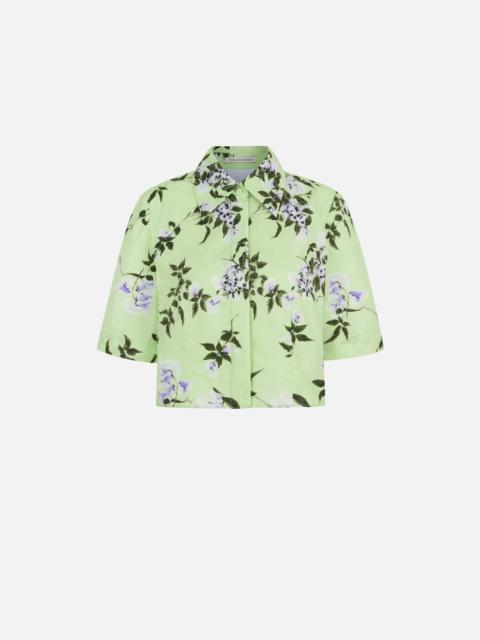EMILIA WICKSTEAD Natalie Top in Lilac Lillies & Cherry Print on Green Organic Cotton