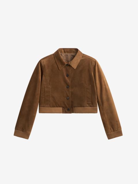 The Frankie Shop Hartford Suede Short Jacket - Dark Camel