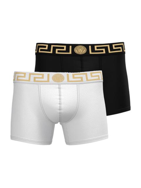 VERSACE Men's Medusa Key 2-Pack Jersey Mixed Trunk Brief Set - Black White Black Gold