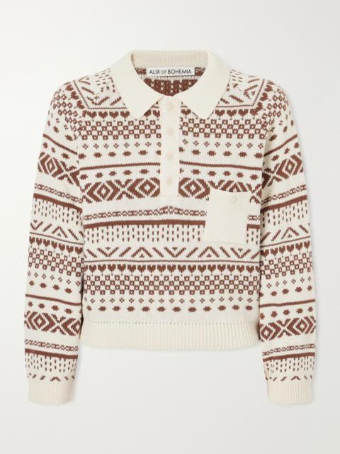 ALIX OF BOHEMIA Liza Frost Fair Isle cotton polo sweater Off-white
