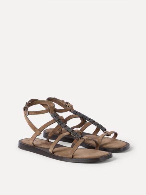 Brunello Cucinelli Suede sandals with precious straps
