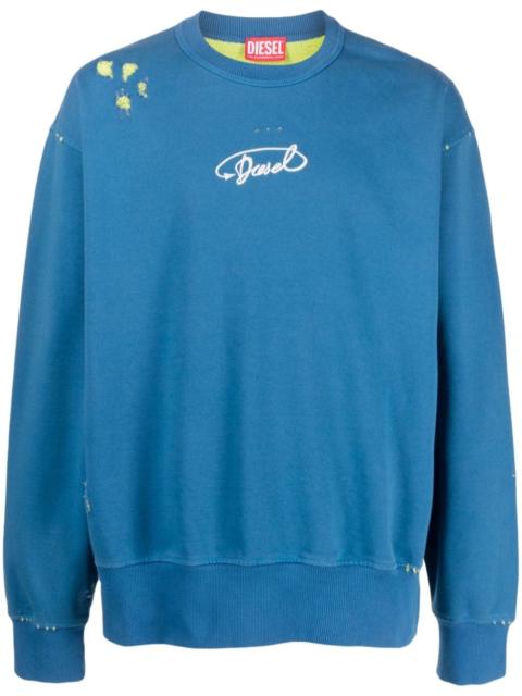 Diesel logo-embroidered ripped cotton sweatshirt