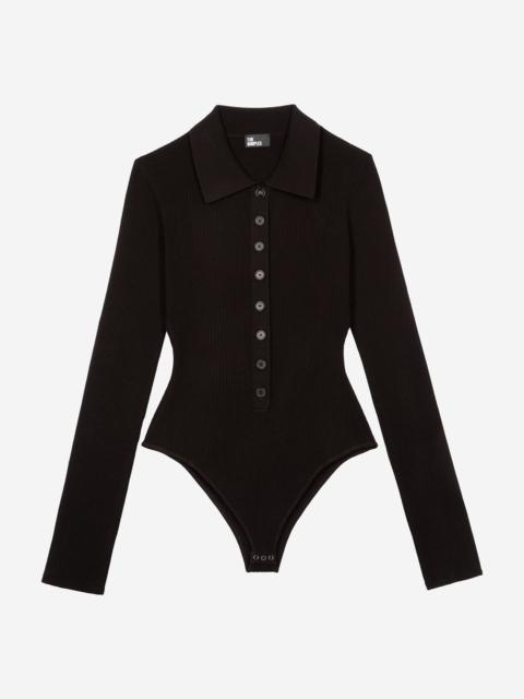 The Kooples BLACK RIB-KNIT BODYSUIT