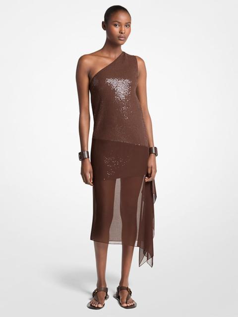 MICHAEL KORS COLLECTION Hand-Embellished Sequin Stretch Wool Crepe Veiled Dress