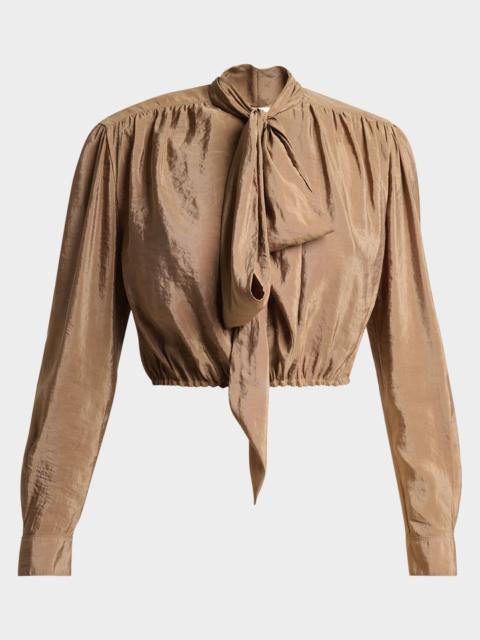 SAINT LAURENT Lavallière Taffeta Crop Blouse