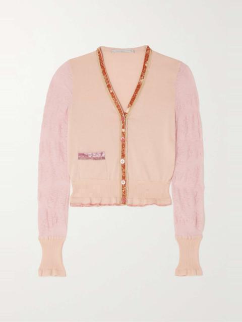 Stella McCartney Ruffled velvet-trimmed wool cardigan