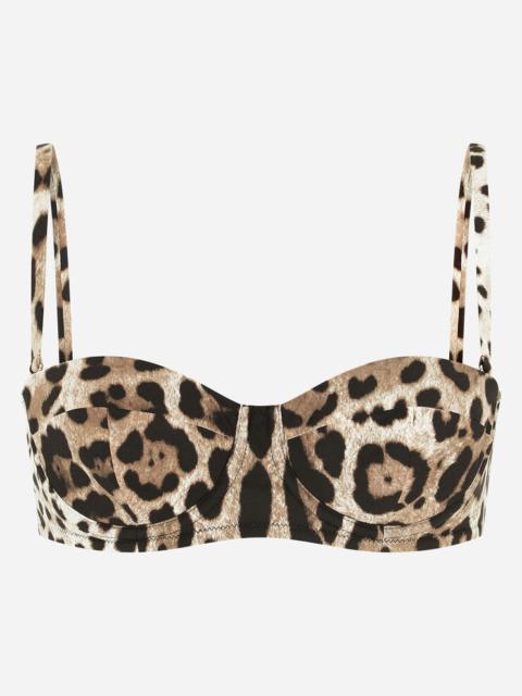 Leopard-print balconette bikini top