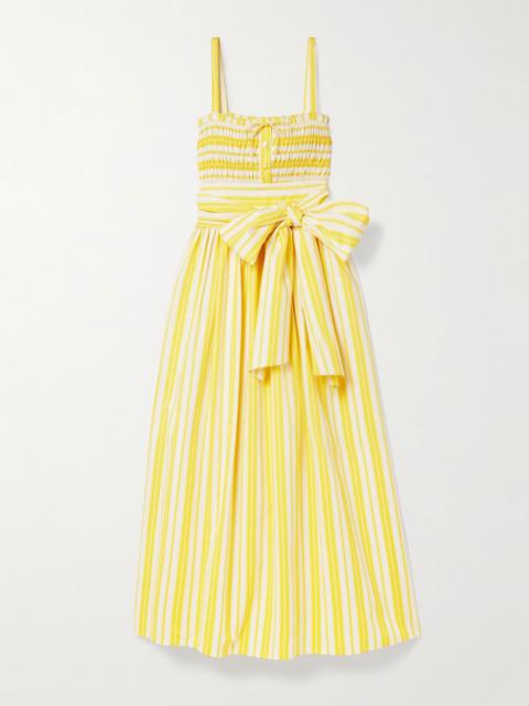 LORETTA CAPONI Anghiari belted striped cotton-blend poplin midi dress Yellow
