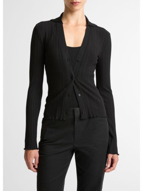 Vince Variegated-Rib Cotton-Blend Polo Top