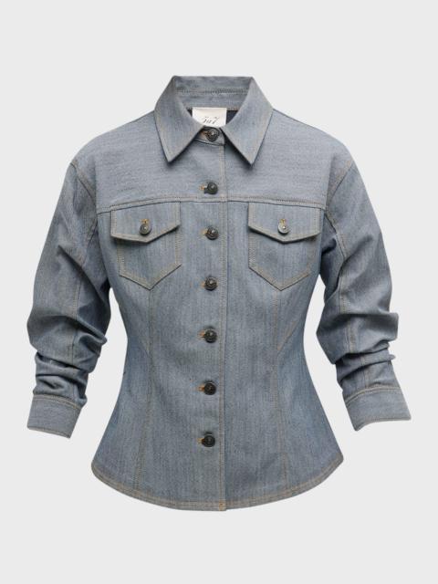 Cinq à Sept Canyon Reverse Denim Scrunched-Sleeve Jacket