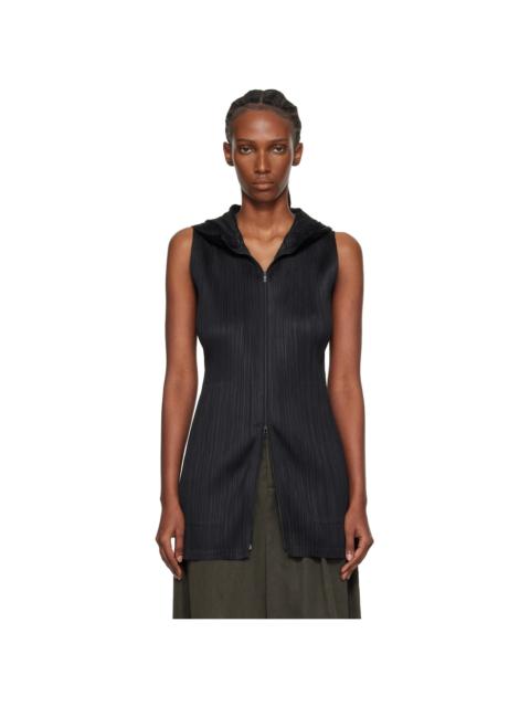 Pleats Please Issey Miyake Black Monthly Colors April Hooded Long Vest