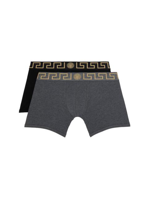 VERSACE Two-Pack Black & Gray Greca Border Long Boxer Briefs