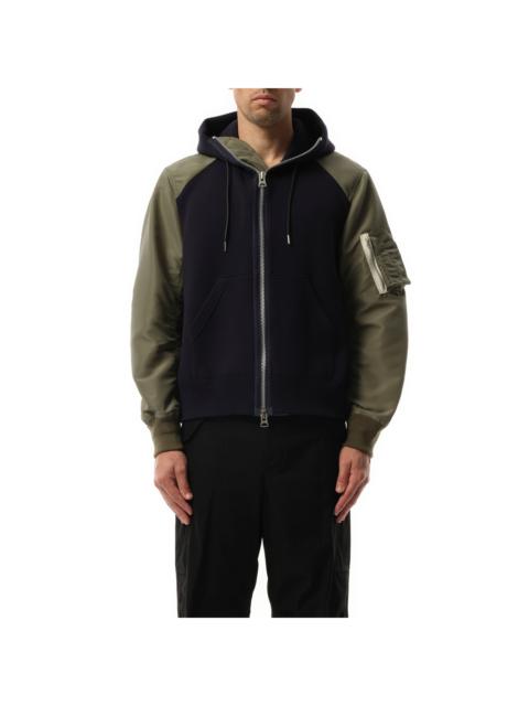 sacai Sponge Sweat Nylon Zip Hoodie in Navy/Khaki