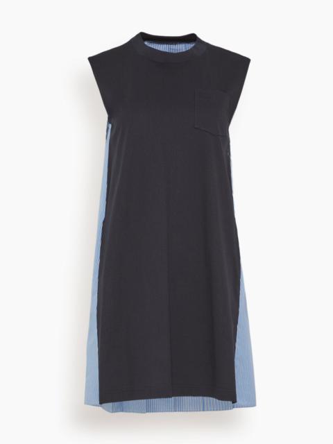 sacai Cotton Poplin x Cotton Jersey Dress in Navy and Blue Stripe