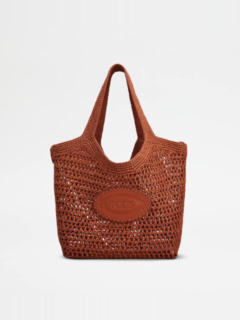 Tod's SHOPPING BAG IN RAFFIA AND LEATHER MEDIUM - ORANGE