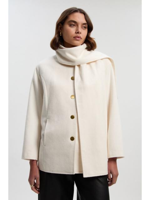 KAREN MILLEN Tall Brushed Wool Detachable Scarf Tailored Short Coat