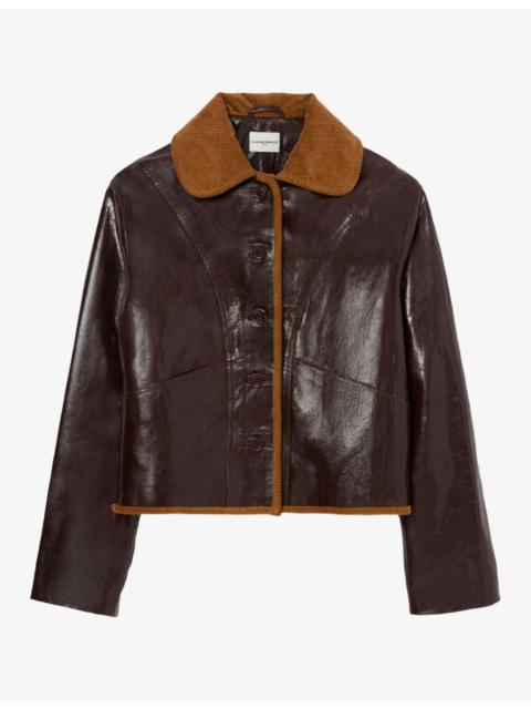 Claudie Pierlot Contrast-Collar Button-Down Leather Jacket