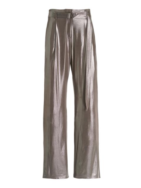 LAPOINTE Pleated Metallic-Silk Wide-Leg Pants silver