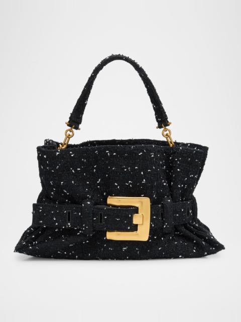 Balmain Anthem Medium Buckle Shoulder Bag in Tweed