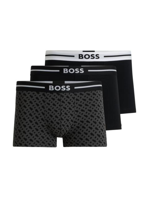 BOSS THREE-PACK OF STRETCH-COTTON PLAIN AND MONOGRAMMED TRUNKS