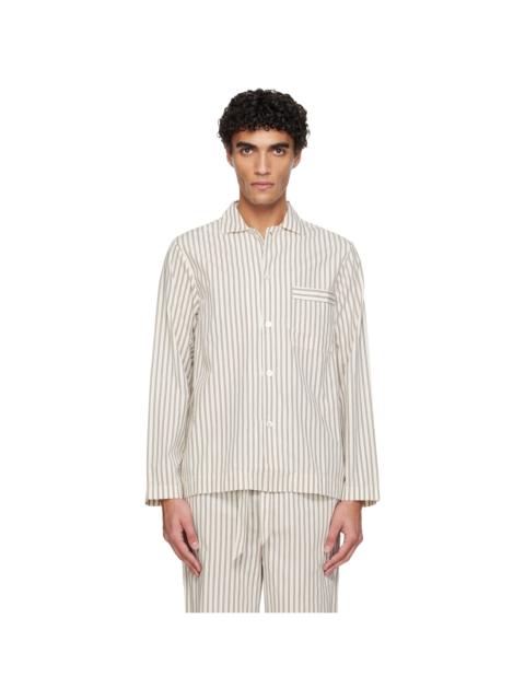 TEKLA White & Brown Poplin Long-Sleeved Pyjama Shirt