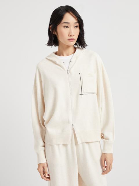 Brunello Cucinelli Virgin wool, cashmere and silk hooded cardigan with shiny pocket detail