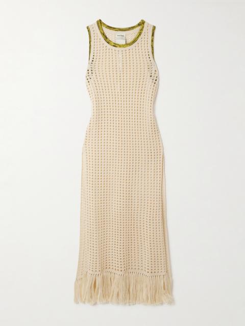 ESCVDO Atuq Fringed Open-knit Cotton Midi Dress