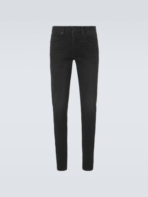TOM FORD Leather-trimmed slim jeans